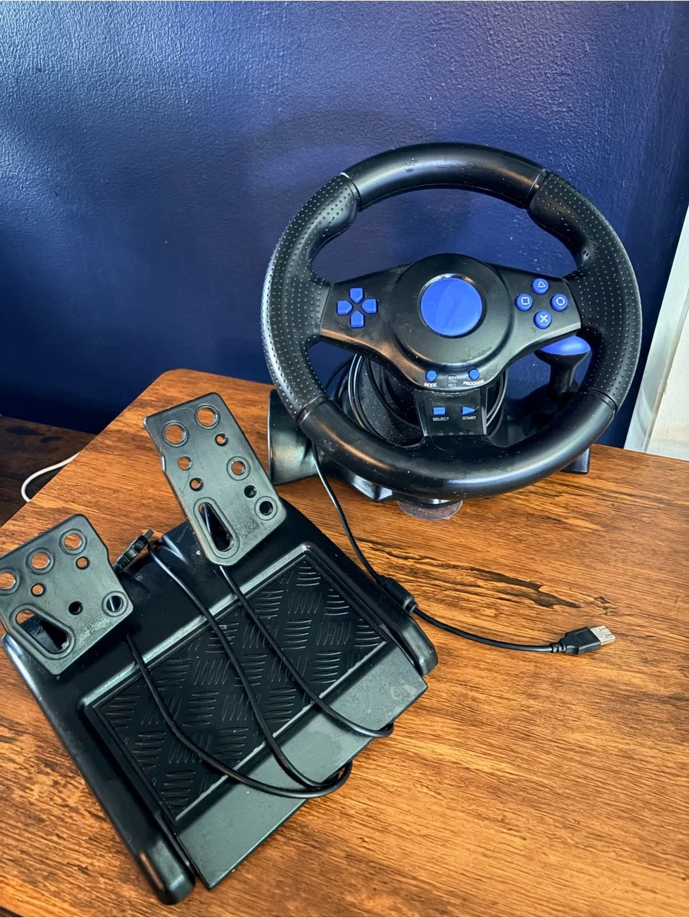 Black and Blue USB Racing Wheel with Pedals Xbox ps3 pc